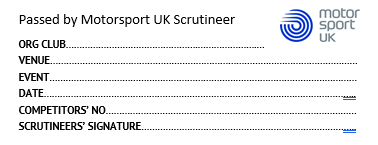 Scrutineer - Car Authorisation Labels
